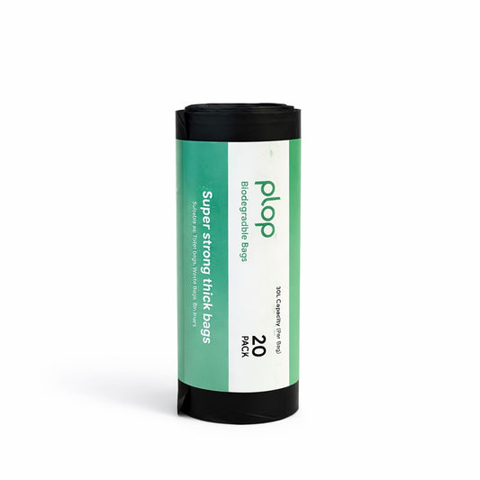 Plop biodegradable bags packaging on a white background