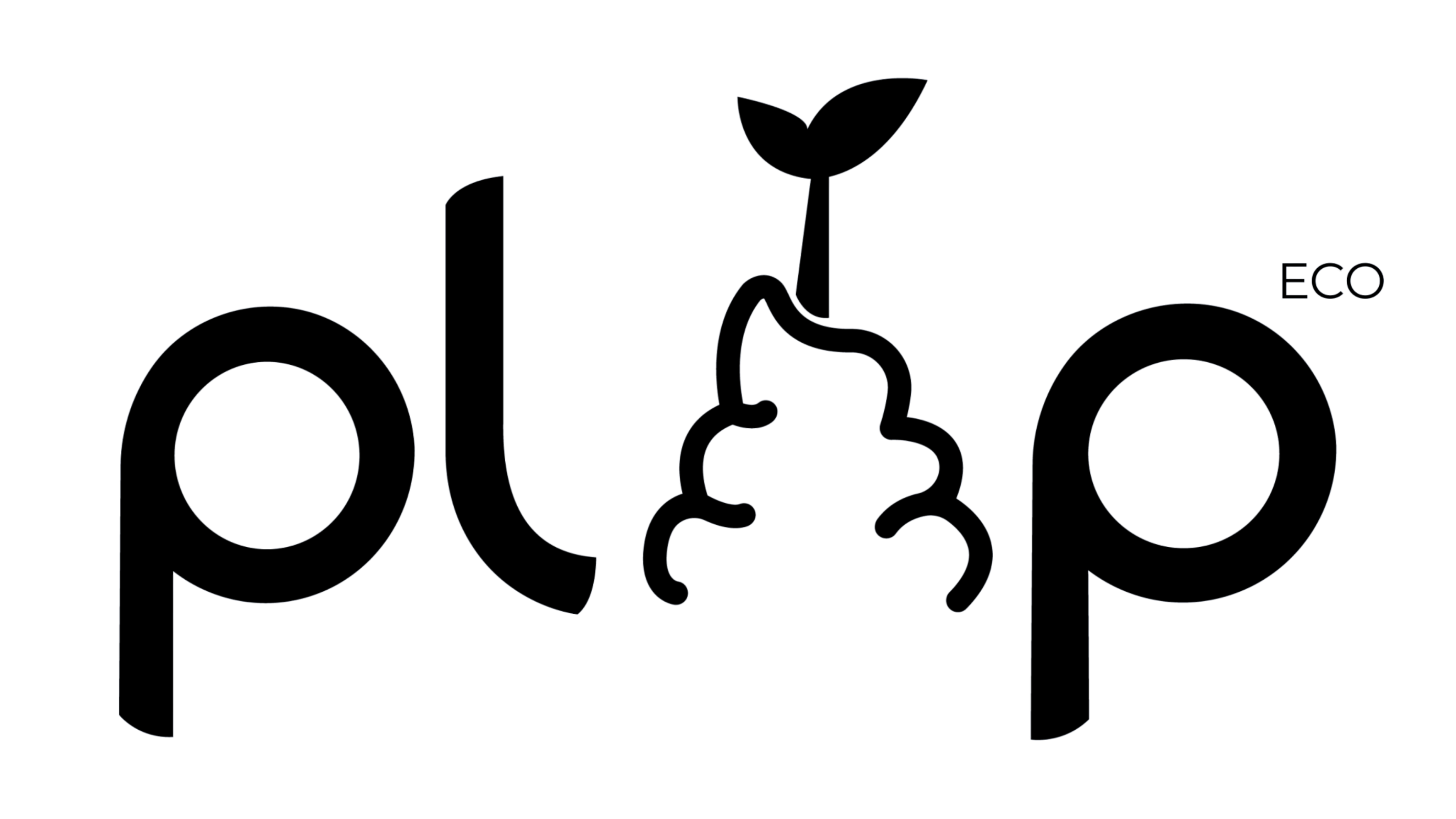 Black logo of 'plop' with a stylized plant and 'ECO' text on a white background