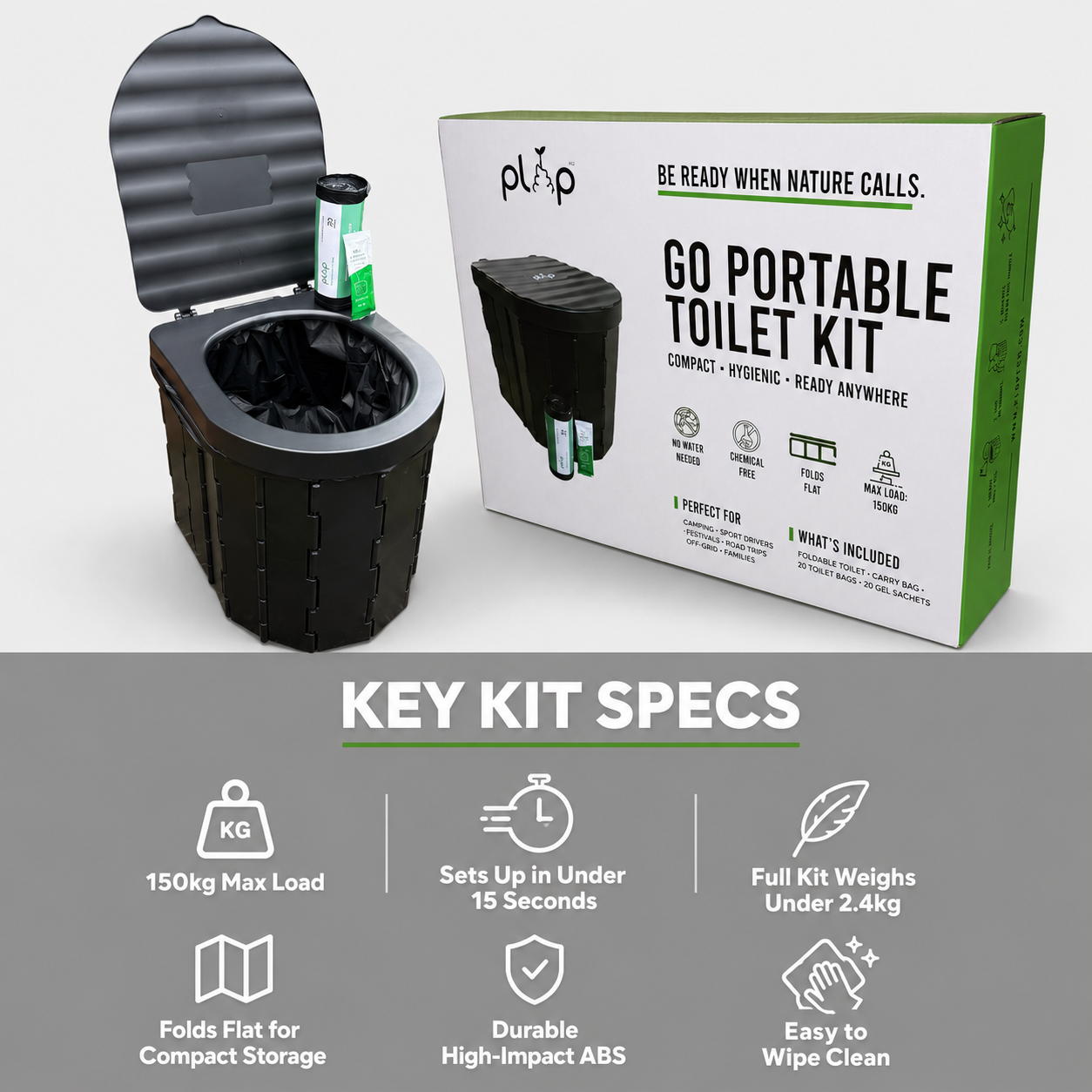 PlopEco® Go Portable Camping Toilet Kit