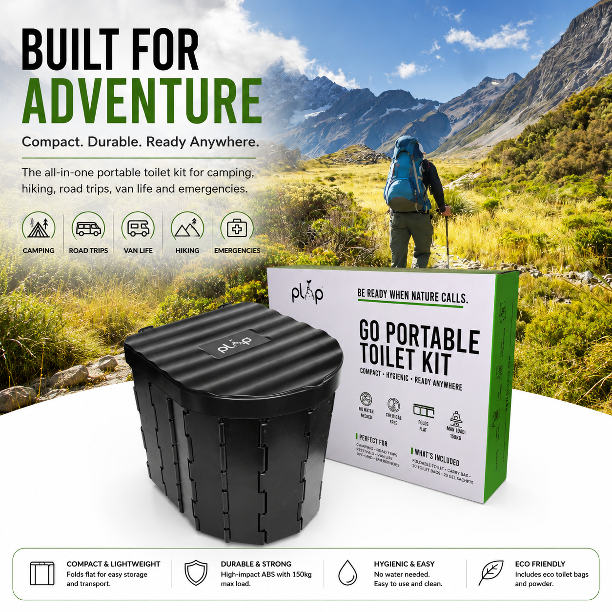PlopEco® Go Portable Camping Toilet Kit